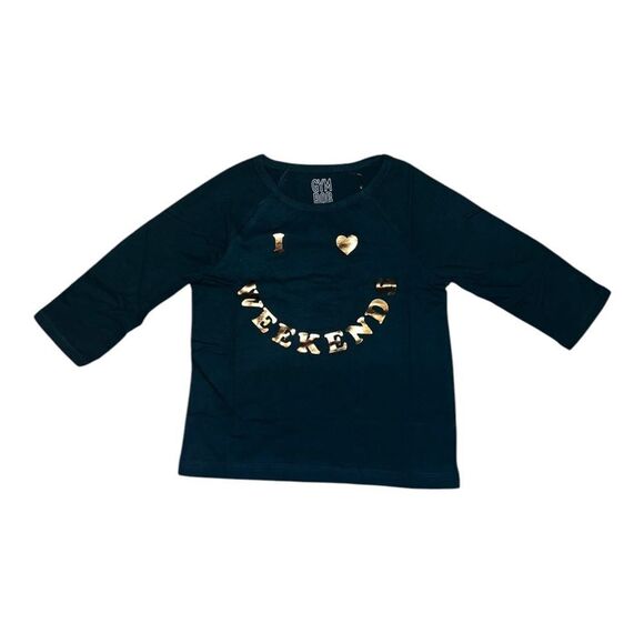 Gymboree Girls Green I Love Weekends Graphic Long Sleeve T-Shirt Small NWT - Picture 1 of 7